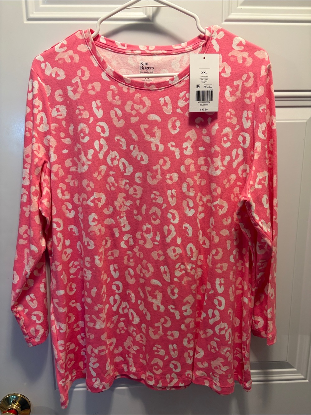 Kim Rogers Pink & White Leopard-Print Long Sleeve Top